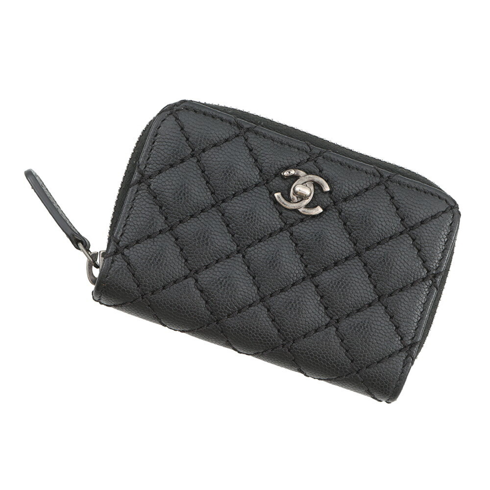 CHANEL Black Caviar Leather Logo Wallet